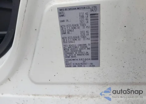 2017 Nissan Pathfinder S z USA, uszkodzony, nr VIN 5N1DR2MM7HC681604